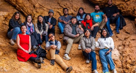 Suvd-Erdene and Oyuntugs with fellow scholars, guide John Solar, Bridgette Treloar-Walker and Alice Tamang