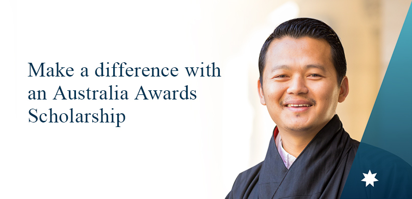 A scholar with the message, Make a difference with an Australia Awards Scholarship