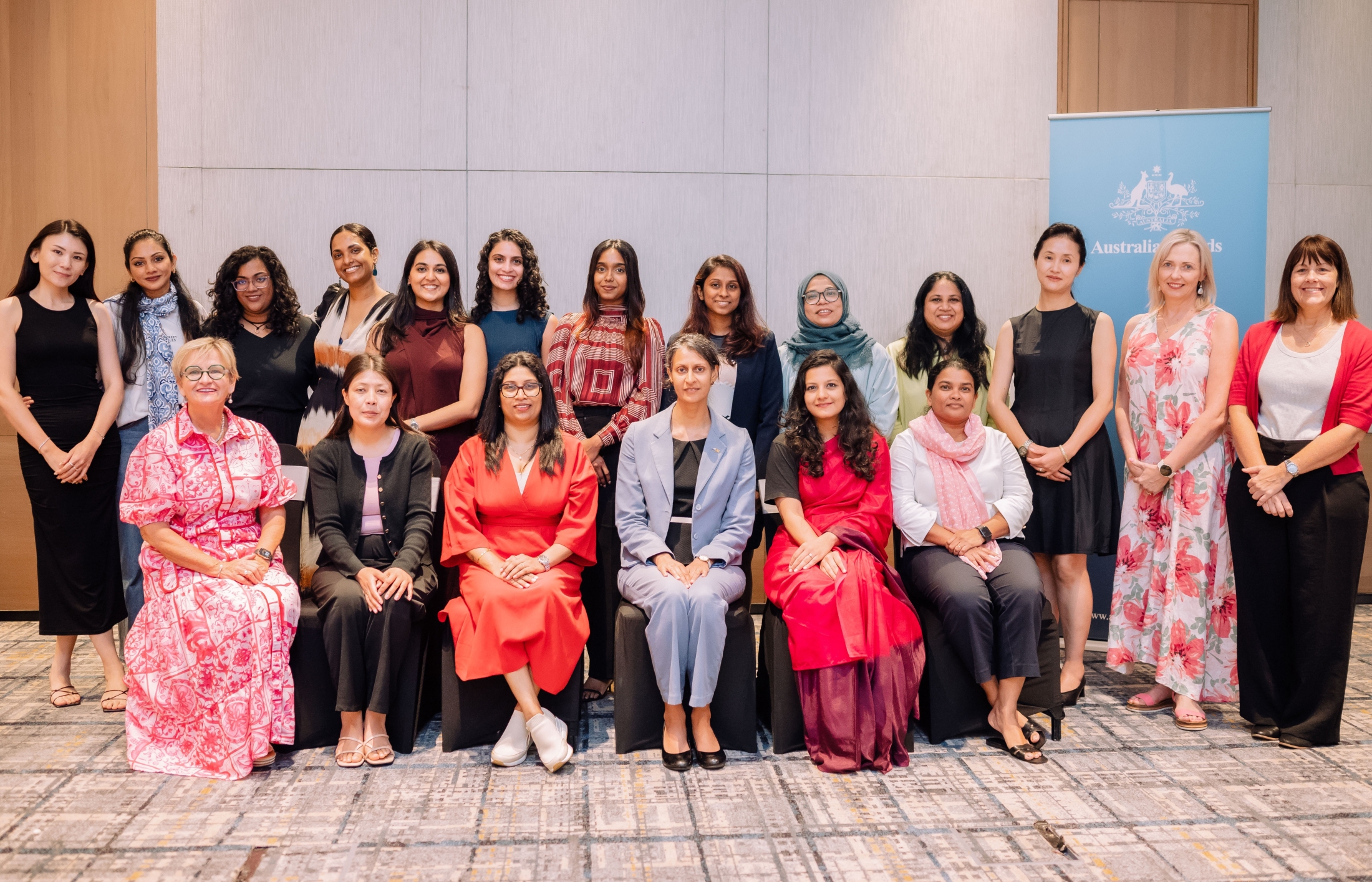 Tandin (back row, third from right) marks the completion of the Short Course at a ceremony in Colombo, receiving her certificate from Lalita Kapur, then Australia’s Deputy High Commissioner to Sri Lanka.