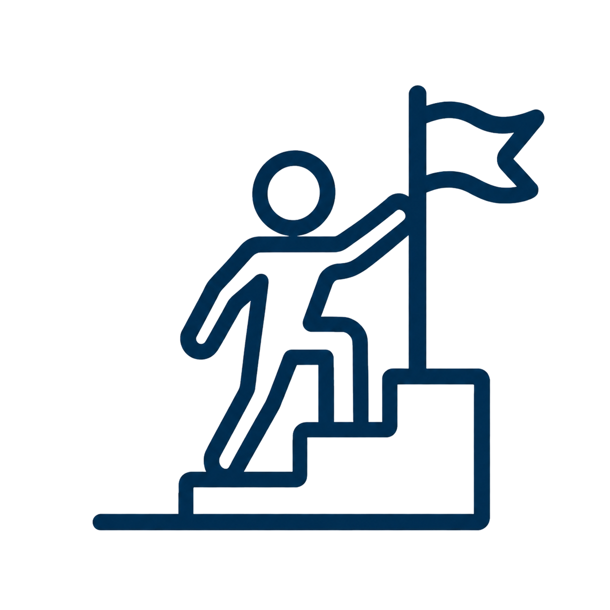 Person climbing steps toward a flag icon