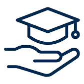 Graduation cap held in an open hand icon